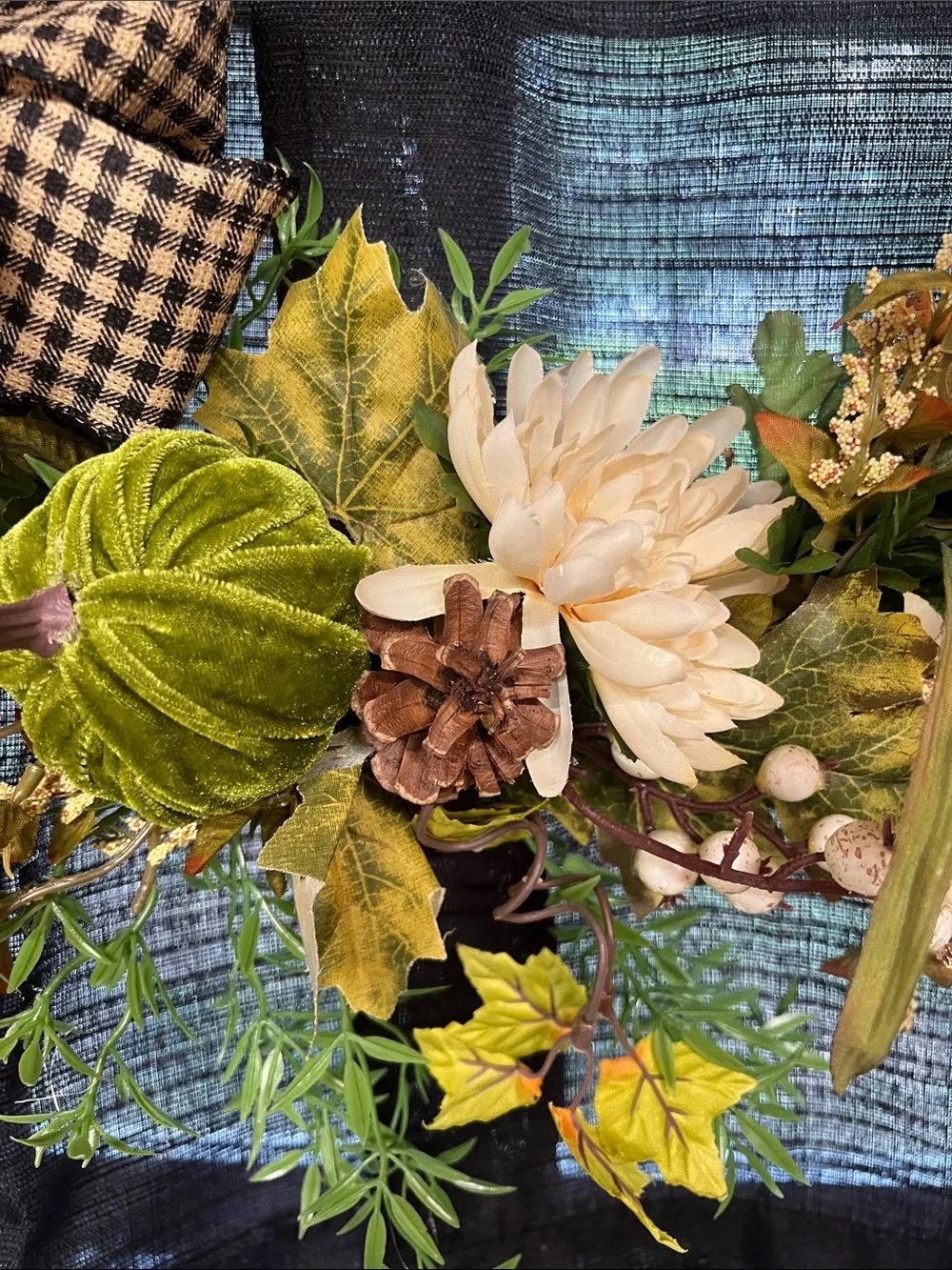 Handcrafted Cream Floral Grapevine Wreath with Green Accents